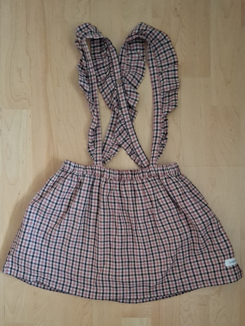 Girls Newbie Suspender Skirt With Ruffle Straps Black & Red Plaid Size 4